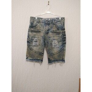 Red Ape Denim Shorts Men's 36 Blue Distressed Y2K Streetwear Hip Hop Style